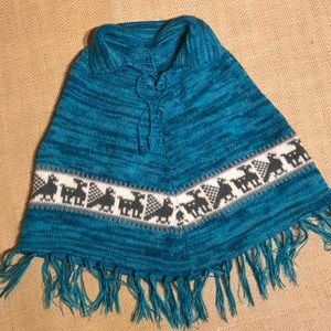 Teal sweater poncho